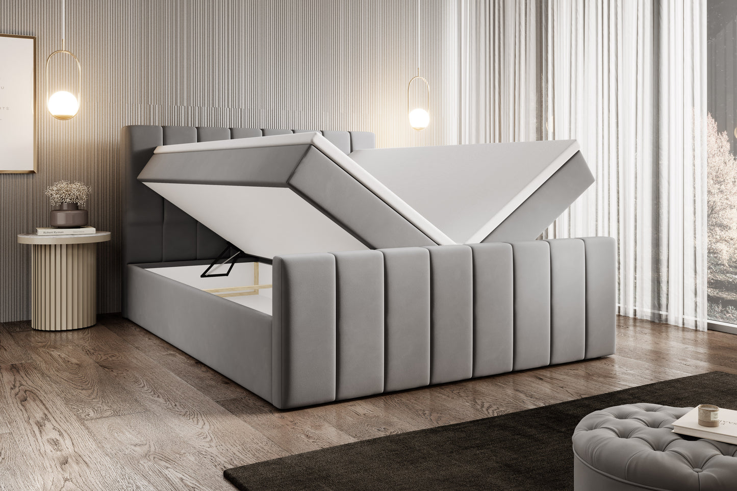 Boxspringbett Bursa - Boxspring-Komfort mit Stil und Stauraum - Hellgrau