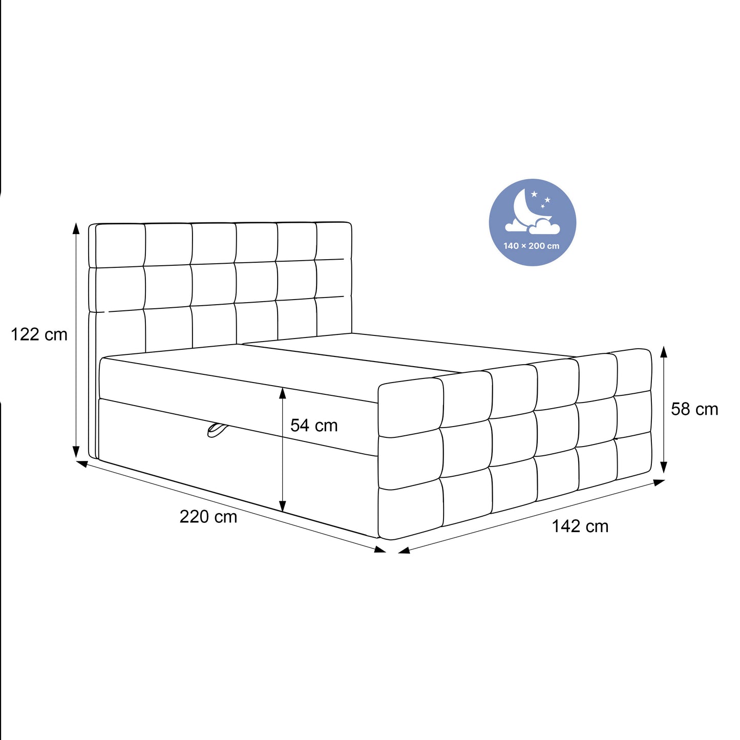Boxspringbett Padwa - Klare Linien. Weicher Komfort - Schwarz