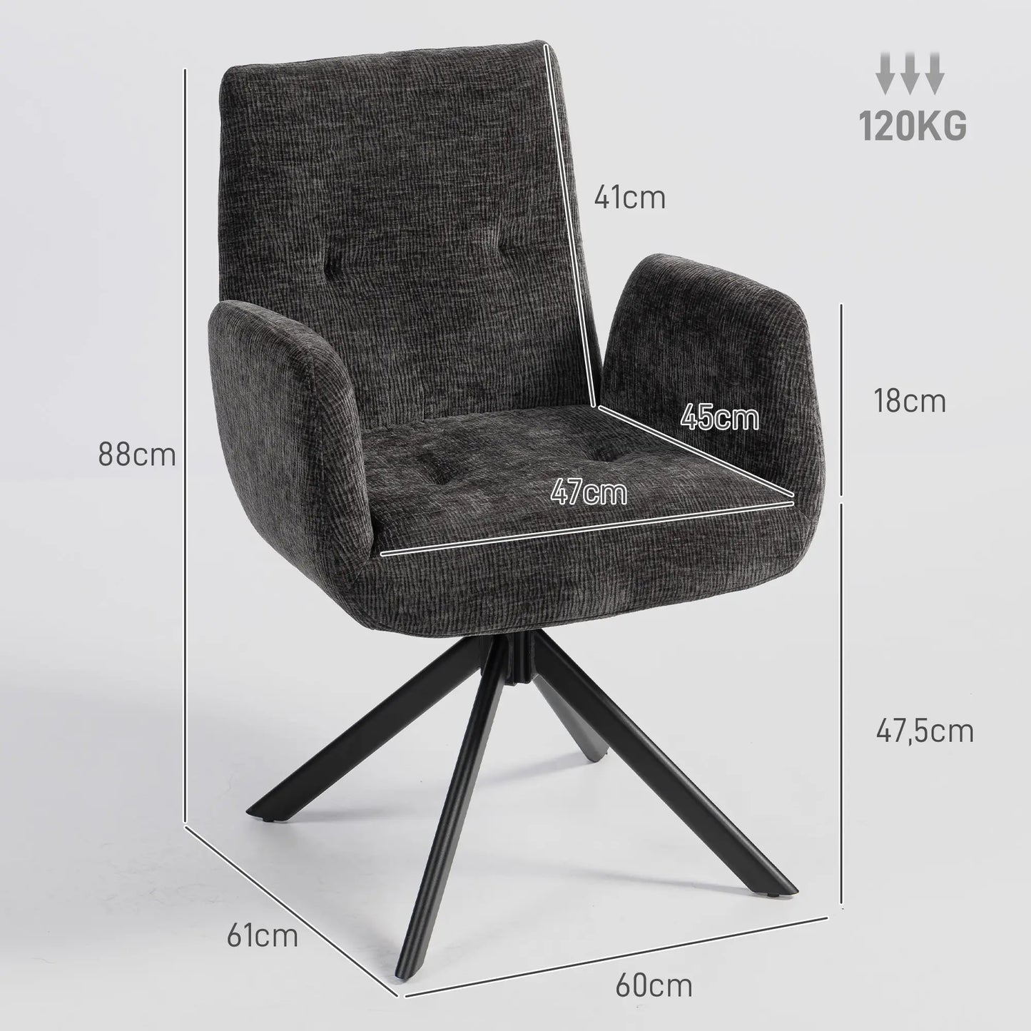 TurnoElegance – Moderner Drehstuhl mit Knopfheftung - Schwarz