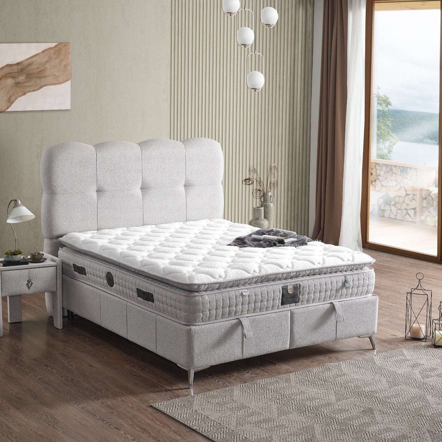 Boxspringbett Aura - Premium Komfort für erholsame Nächte - Hellgrau