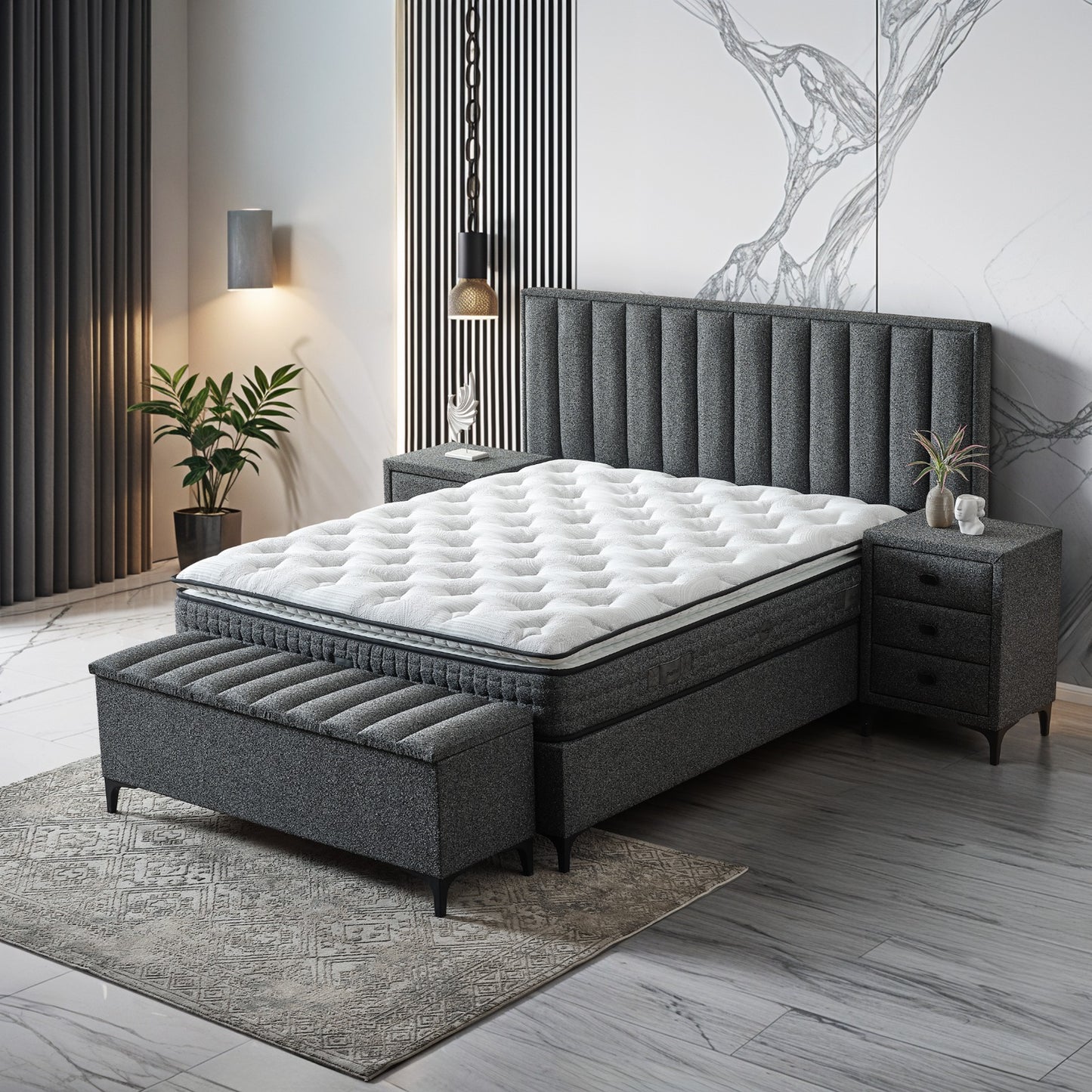 Boxspringbett Piano – Eleganz trifft Funktionalität | Das stilvolle Komfortbett mit Stauraum - Anthrazit