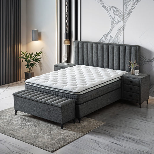 Boxspringbett Piano – Eleganz trifft Funktionalität | Das stilvolle Komfortbett mit Stauraum - Anthrazit