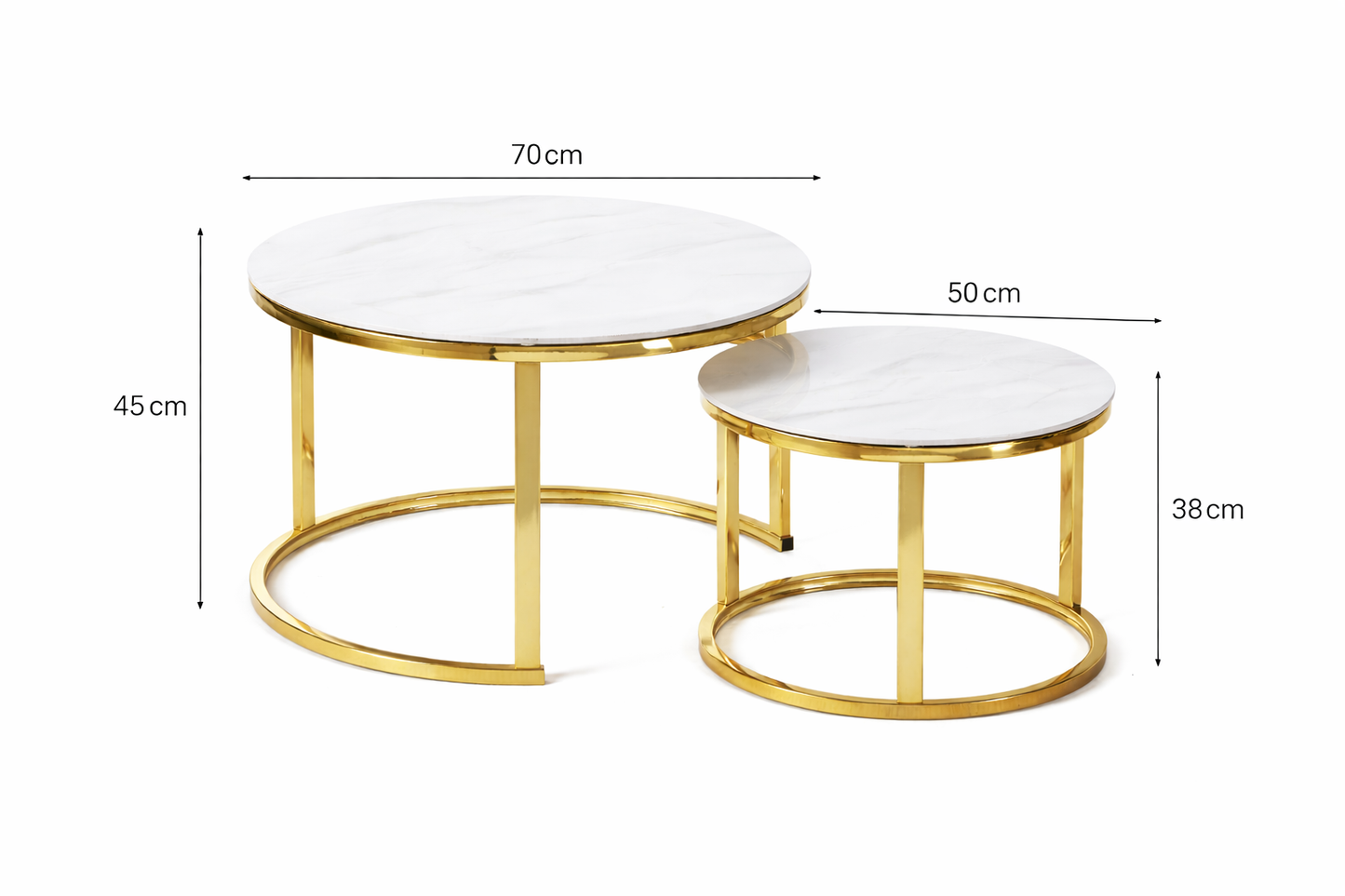 Couchtisch-Set ORION - Marmoroptik Weiß / Gestell Gold