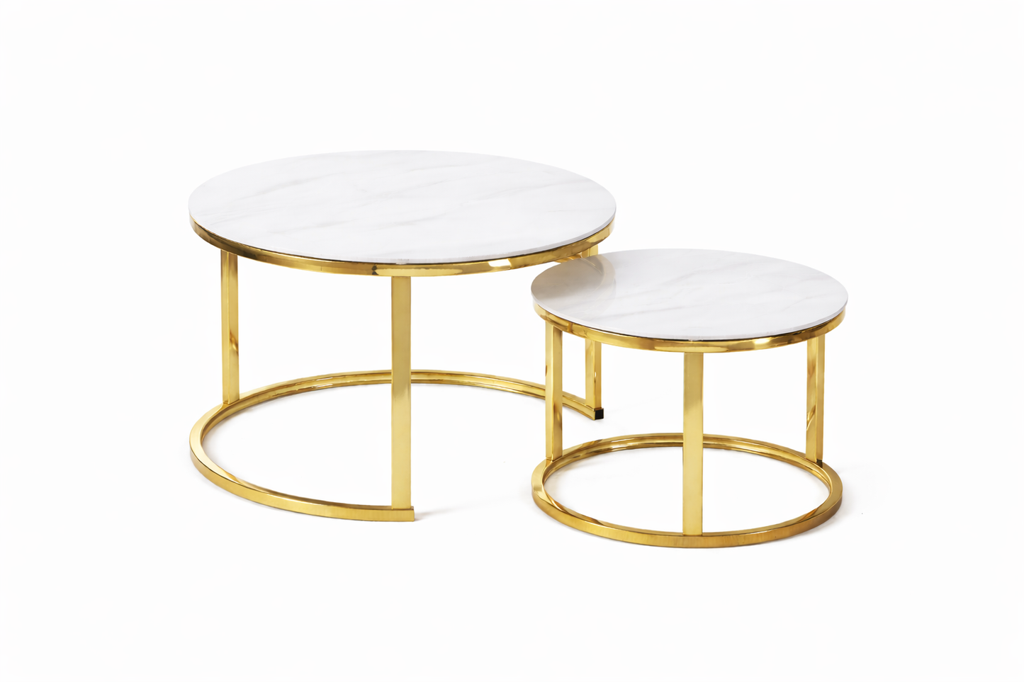 Couchtisch-Set ORION - Marmoroptik Weiß / Gestell Gold