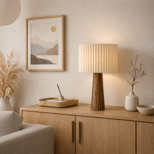 Tischlampe Lucerne - Walnuss / Creme