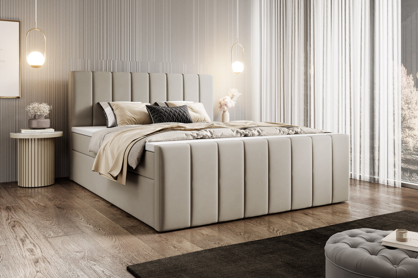 Boxspringbett Bursa - Boxspring-Komfort mit Stil und Stauraum - Beige
