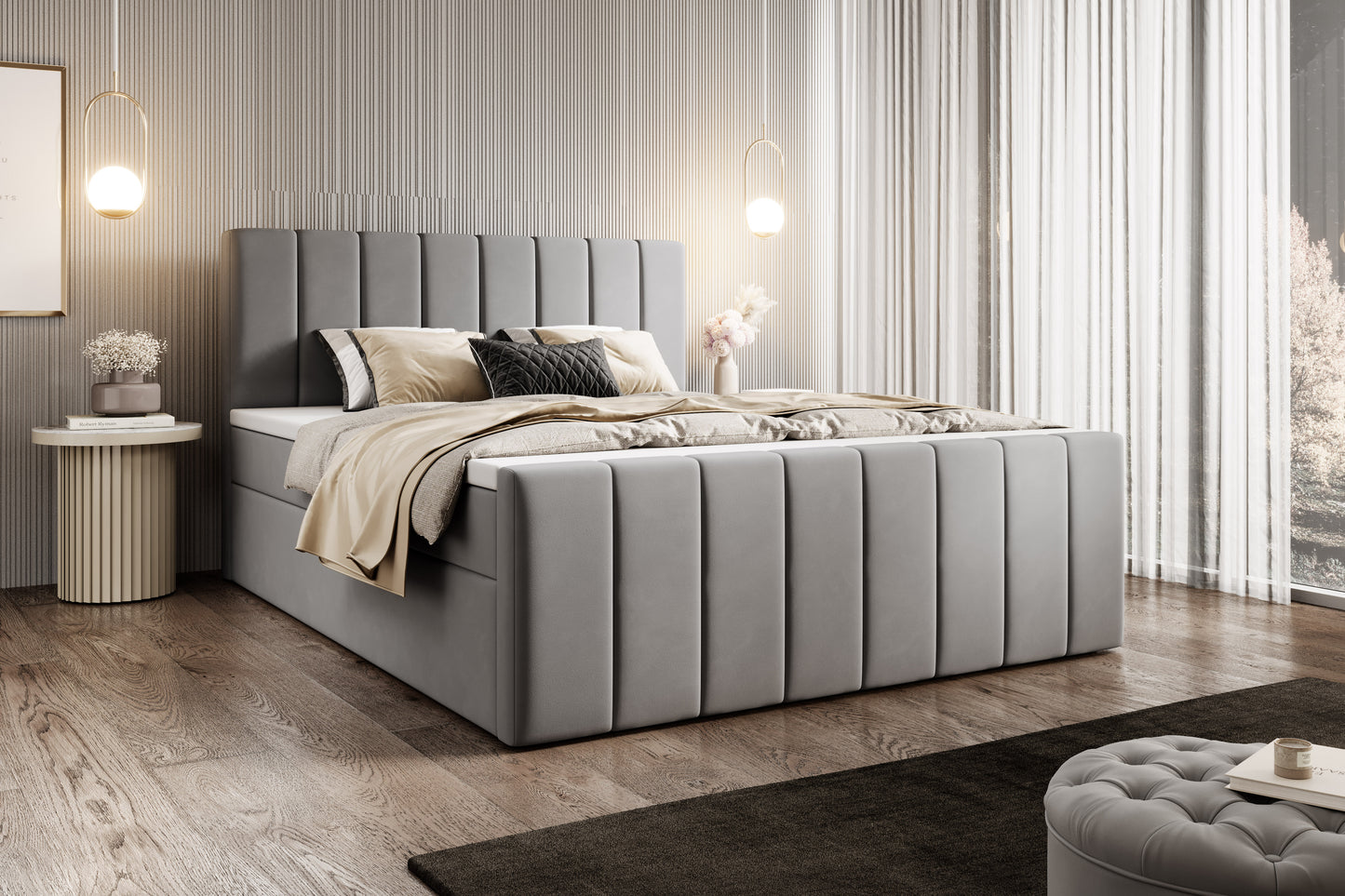 Boxspringbett Bursa - Boxspring-Komfort mit Stil und Stauraum - Hellgrau