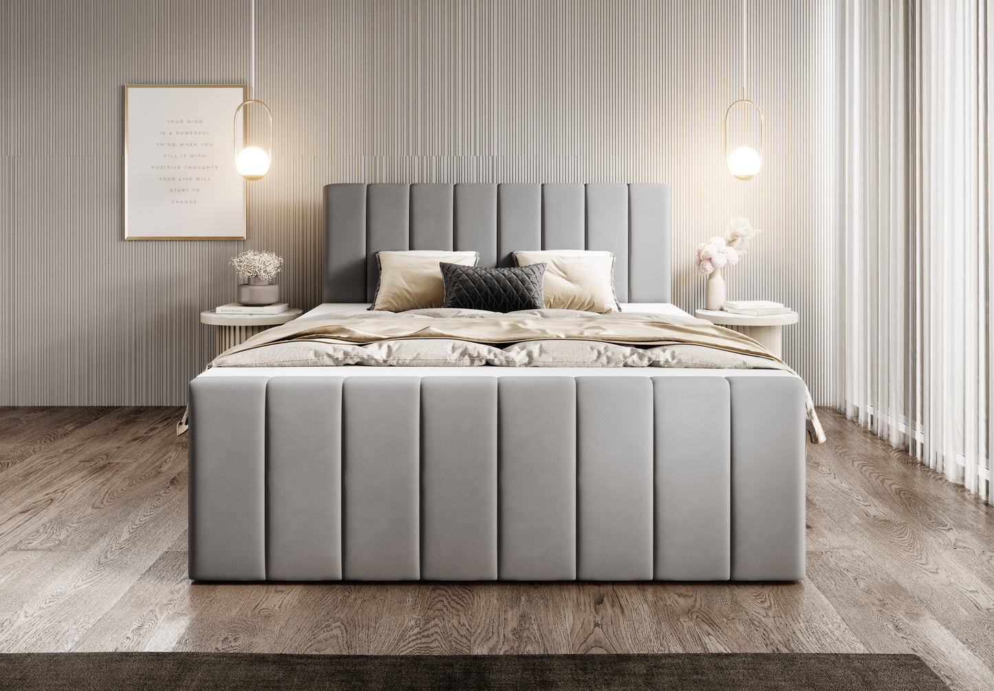 Boxspringbett Bursa - Boxspring-Komfort mit Stil und Stauraum - Hellgrau