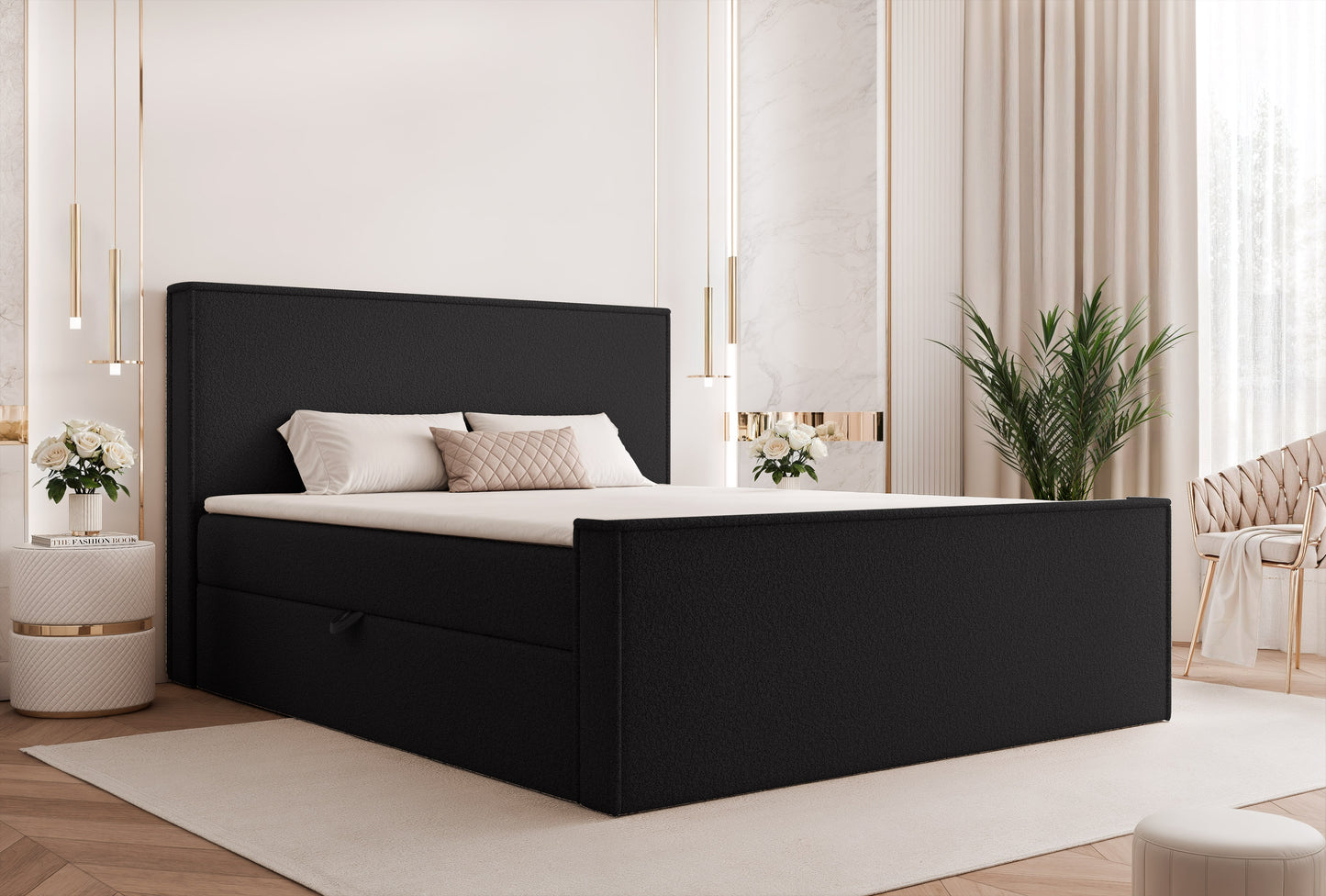 Boxspringbett Hiuma BOUCLE - Sanfte Textur für ein Zuhause zum Ankommen - Schwarz