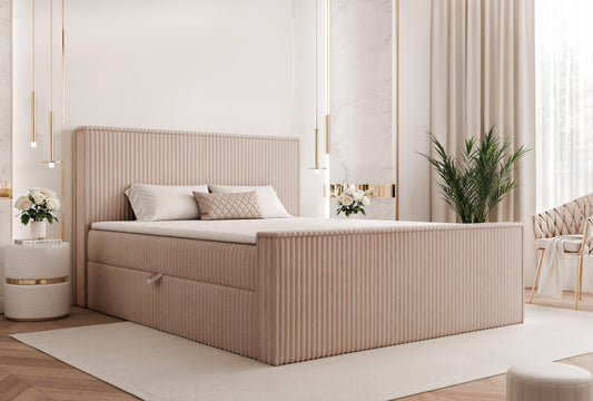 Boxspringbett Hiuma CORD - Markante Struktur, spürbarer Komfort - Beige