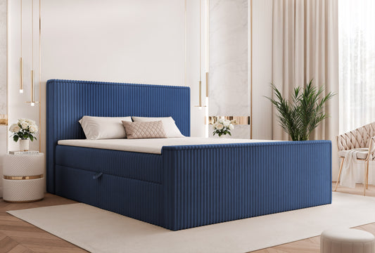Boxspringbett Hiuma CORD - Markante Struktur, spürbarer Komfort - Dunkelblau