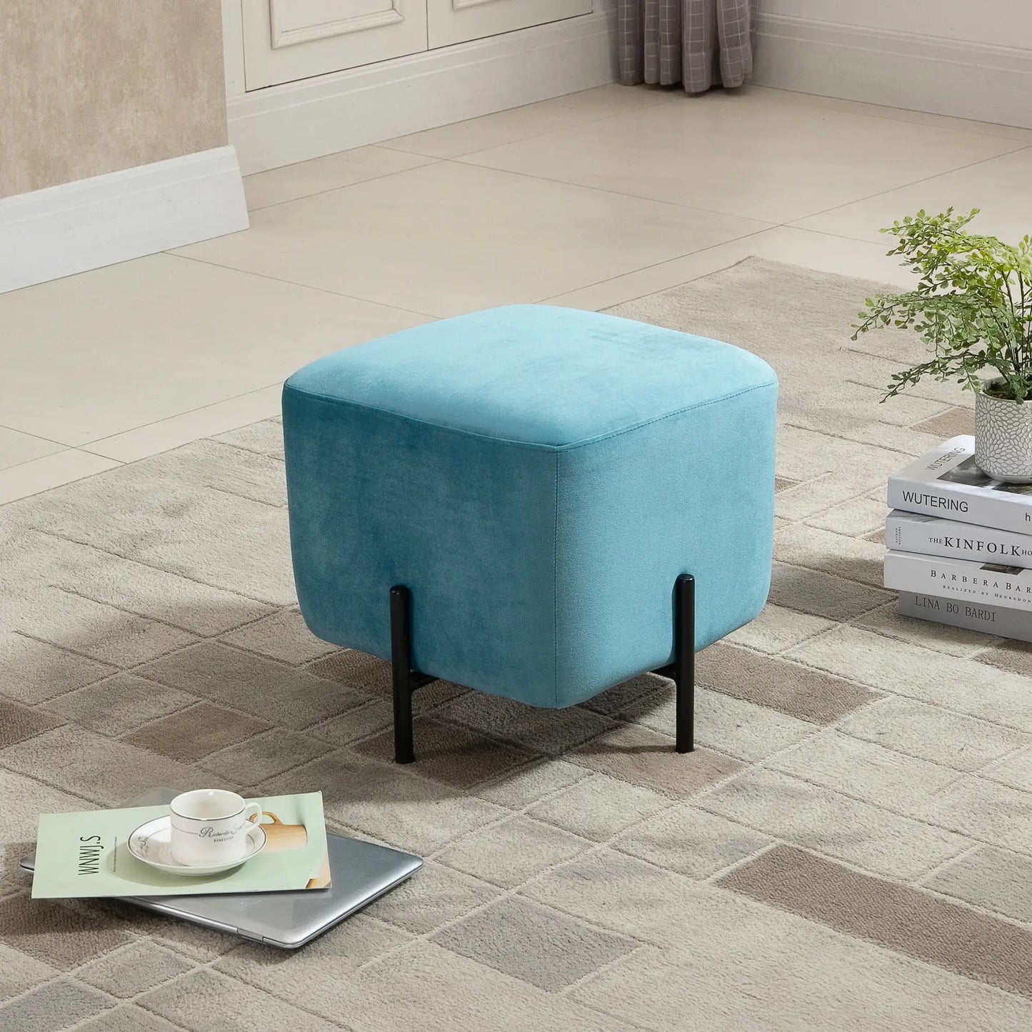 VelvetLuxe Ottoman Hocker - Türkis