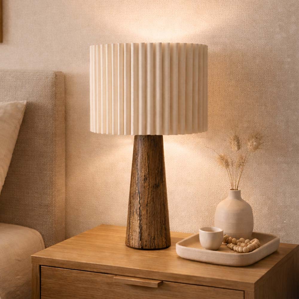 Tischlampe Lucerne - Walnuss / Creme