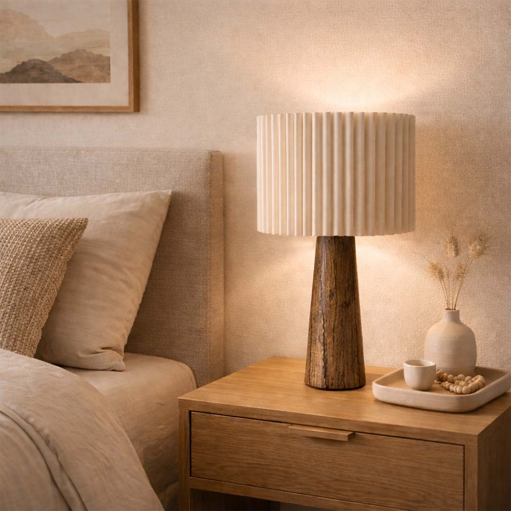 Tischlampe Lucerne - Walnuss / Creme