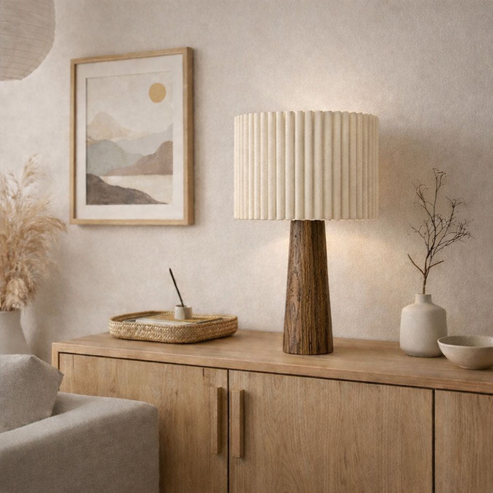 Tischlampe Lucerne - Walnuss / Creme
