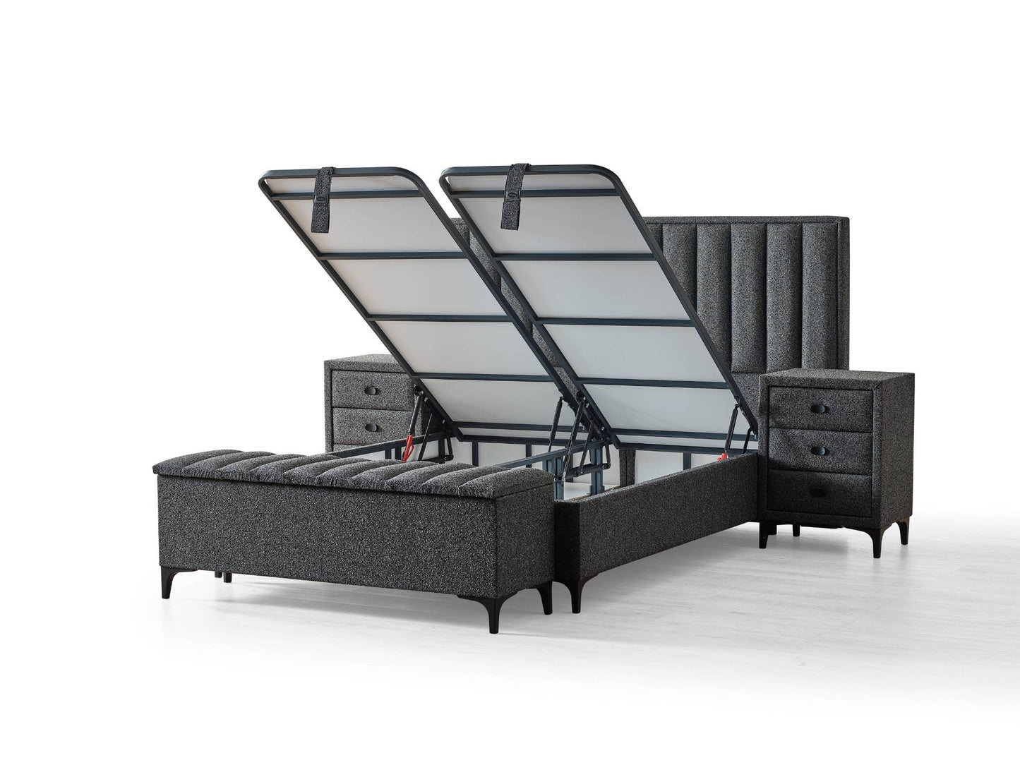 Boxspringbett Piano – Eleganz trifft Funktionalität | Das stilvolle Komfortbett mit Stauraum - Anthrazit