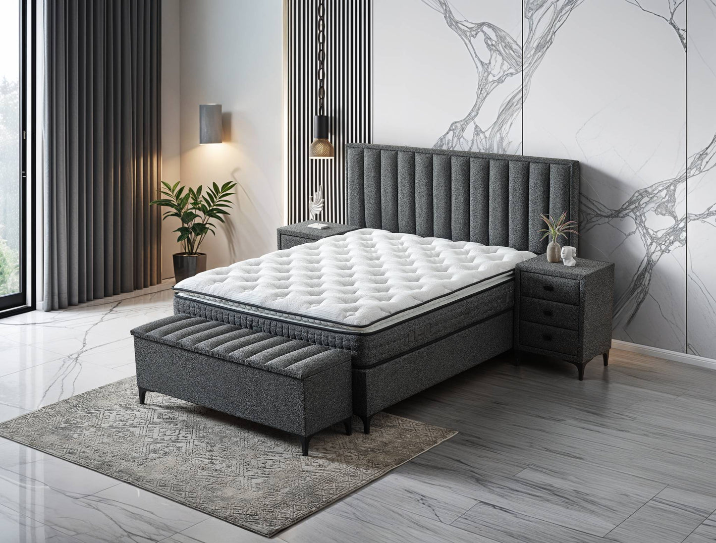 Boxspringbett Piano – Eleganz trifft Funktionalität | Das stilvolle Komfortbett mit Stauraum - Anthrazit