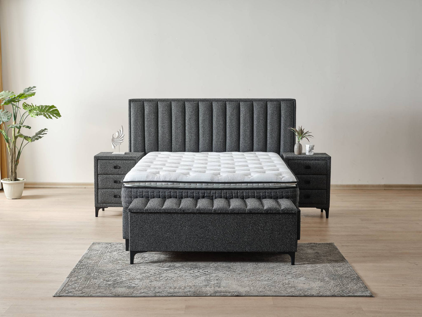 Boxspringbett Piano – Eleganz trifft Funktionalität | Das stilvolle Komfortbett mit Stauraum - Anthrazit