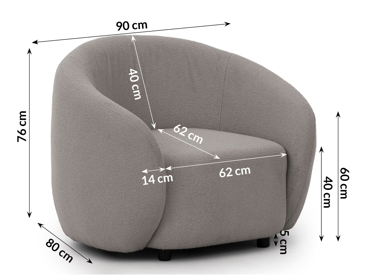 Bloom Bouclé Sessel - Grau