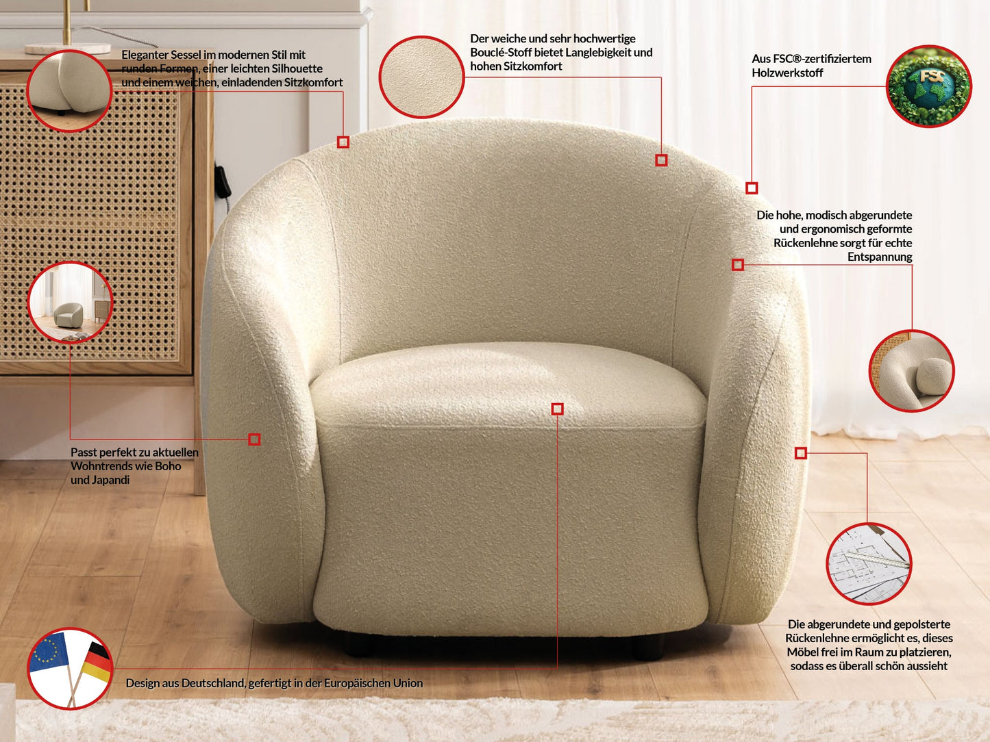 Bloom Bouclé Sessel - Braun