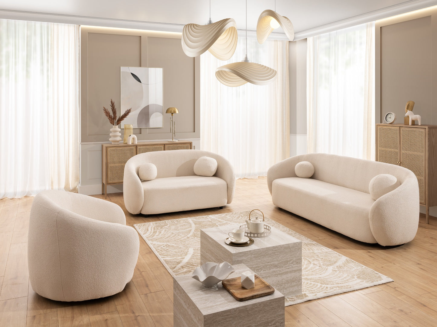 Bloom 2er Sofa - Modernes Bouclé-Sofa - Creme