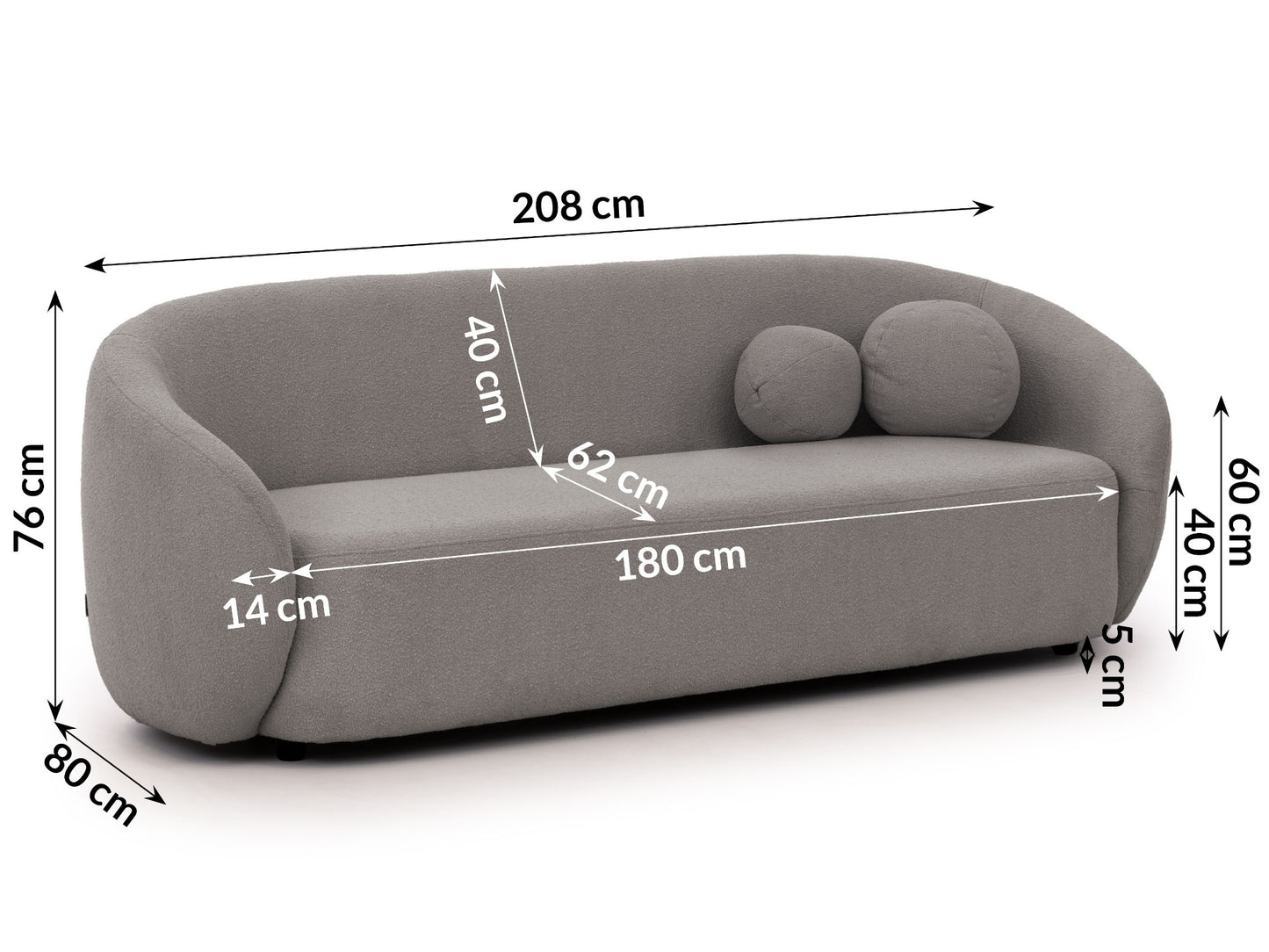Bloom 3er Sofa - Modernes Bouclé-Sofa - Grau