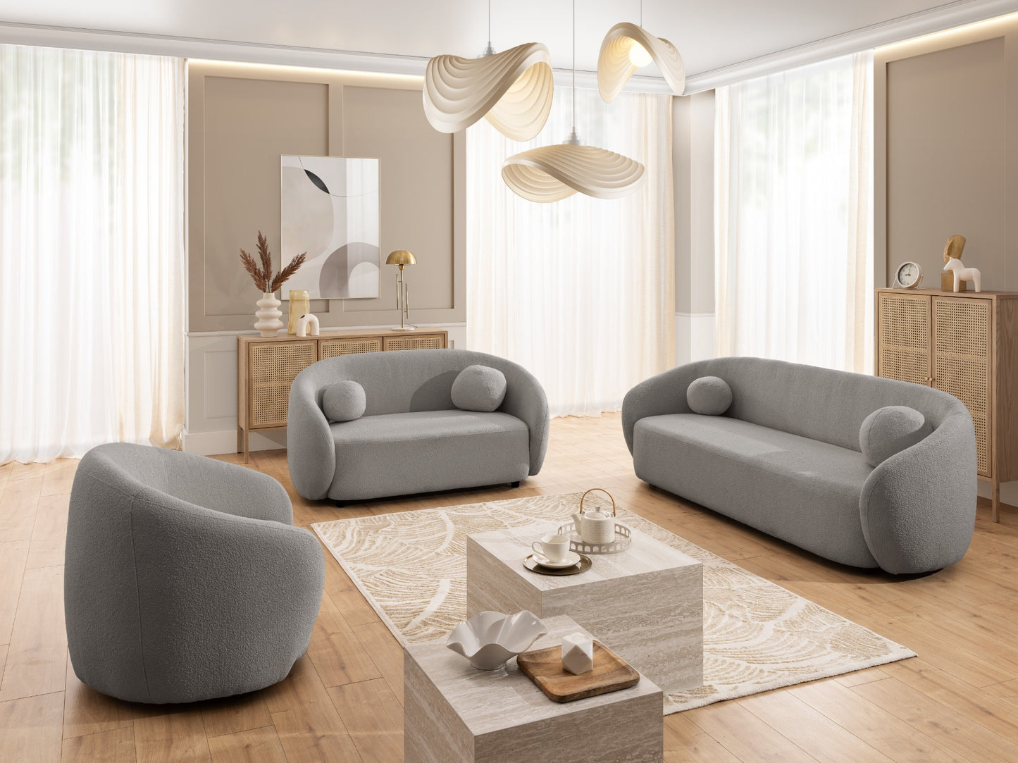 Bloom 3er Sofa - Modernes Bouclé-Sofa - Grau