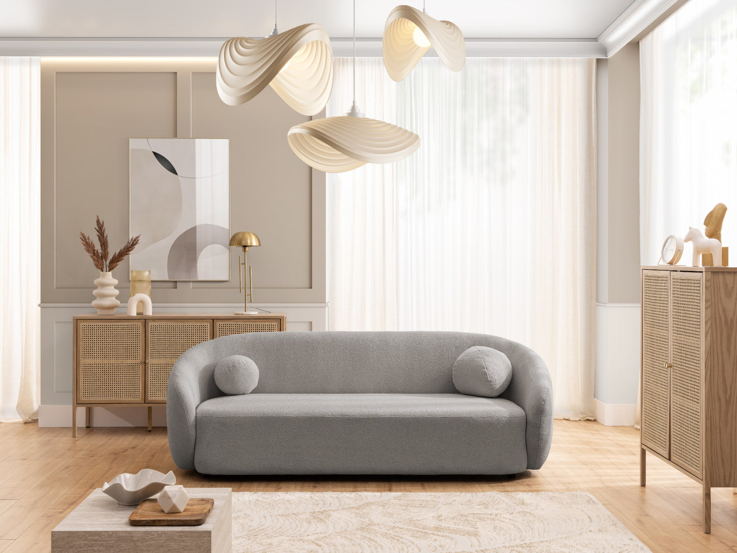 Bloom 3er Sofa - Modernes Bouclé-Sofa - Grau