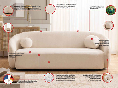 Bloom 3er Sofa - Modernes Bouclé-Sofa - Cream