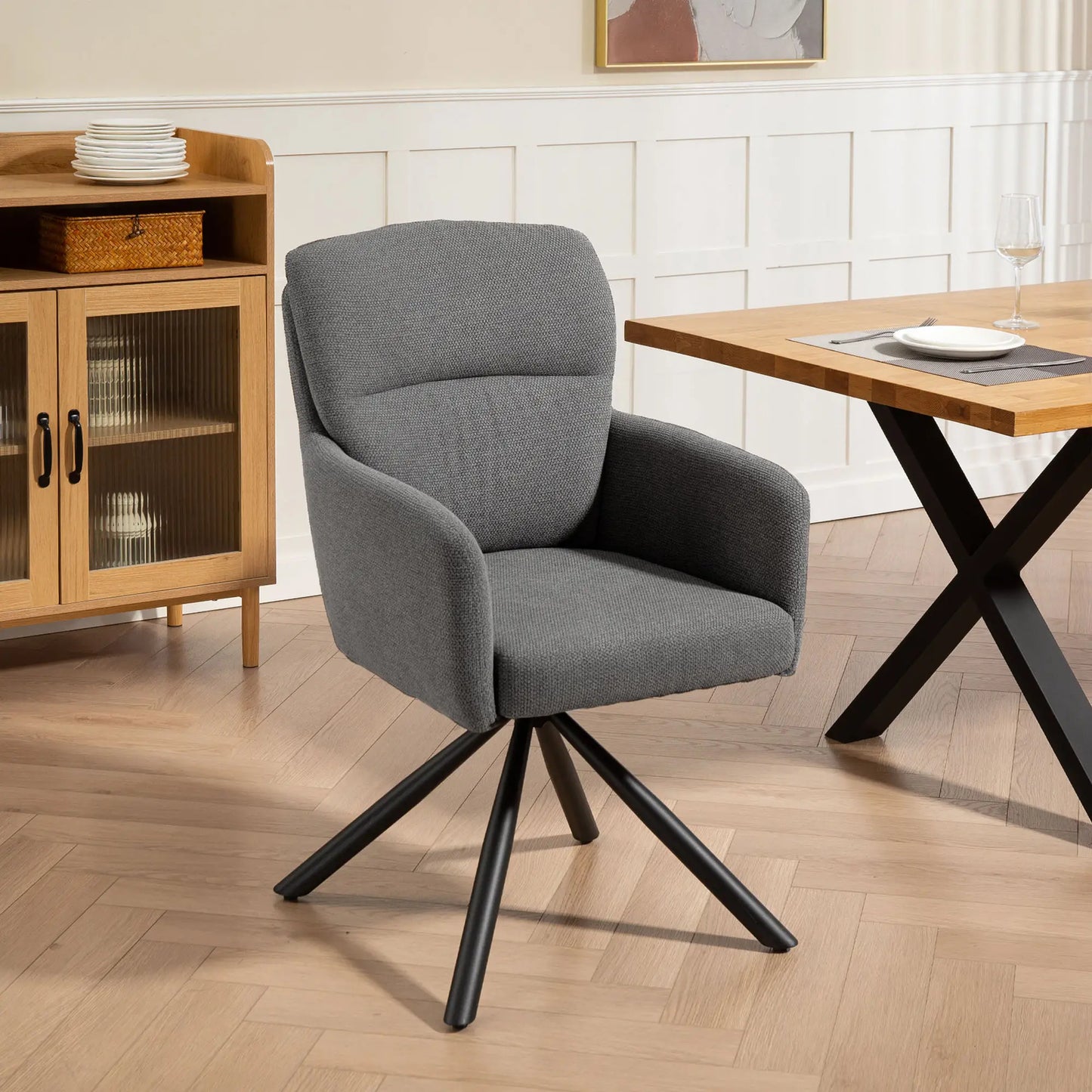 LinoSpin – Moderner 360°-Drehstuhl aus Leinengewebe - Grau