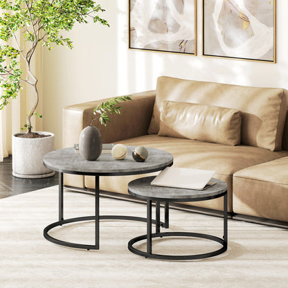 Aureon – 2er Couchtisch-Set in Dunkler Holzoptik - Grau