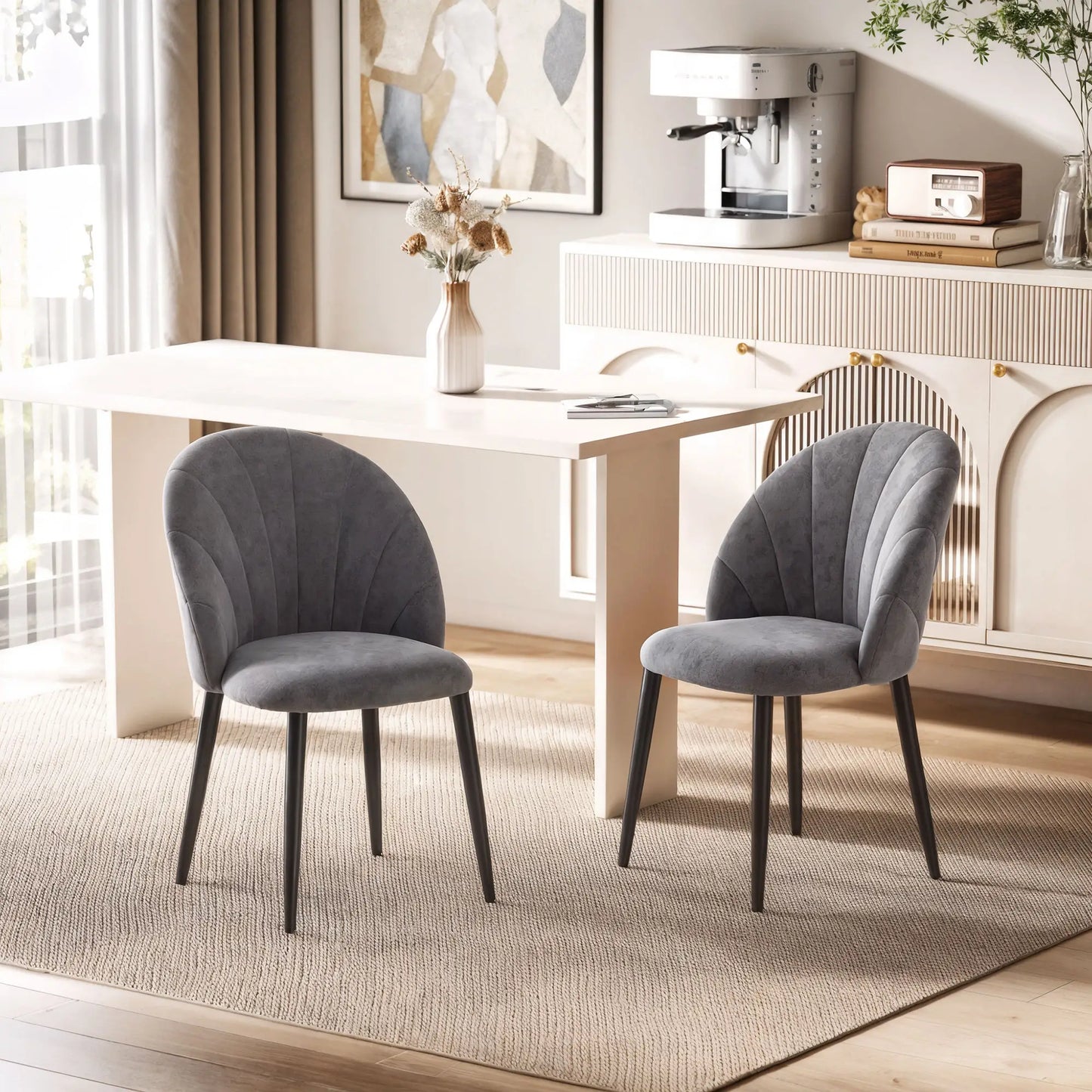 ShellaScandi Duo – 2er-Set Esszimmerstühle im muschelförmigen Skandi-Design - Grau