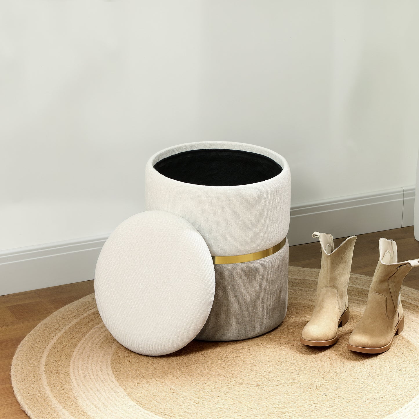 ChenilleRing Accent Ottoman - Cremeweiß