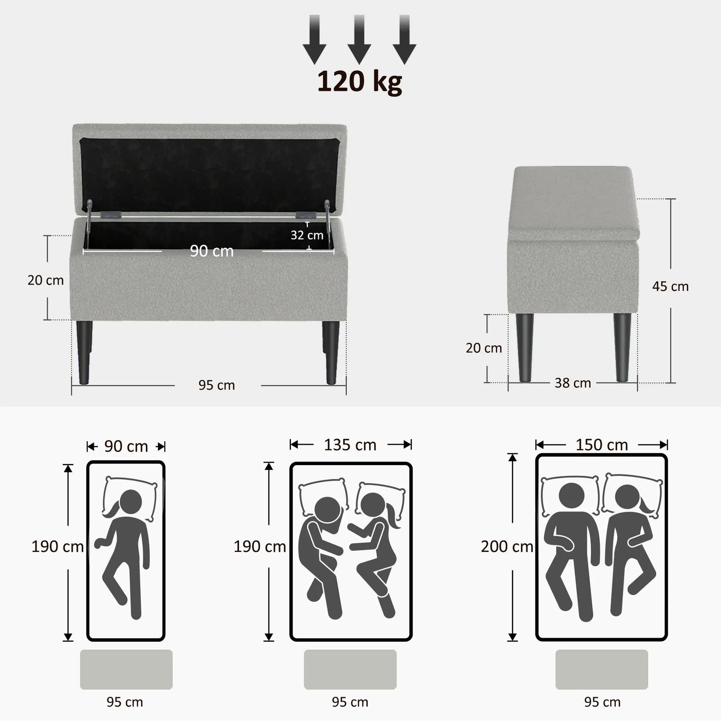 CashmereEase Storage Bench - Grau